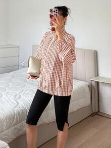 SHEIN EZwear 格紋編織女款休閒夾克 - 紅色 - 查看 3
