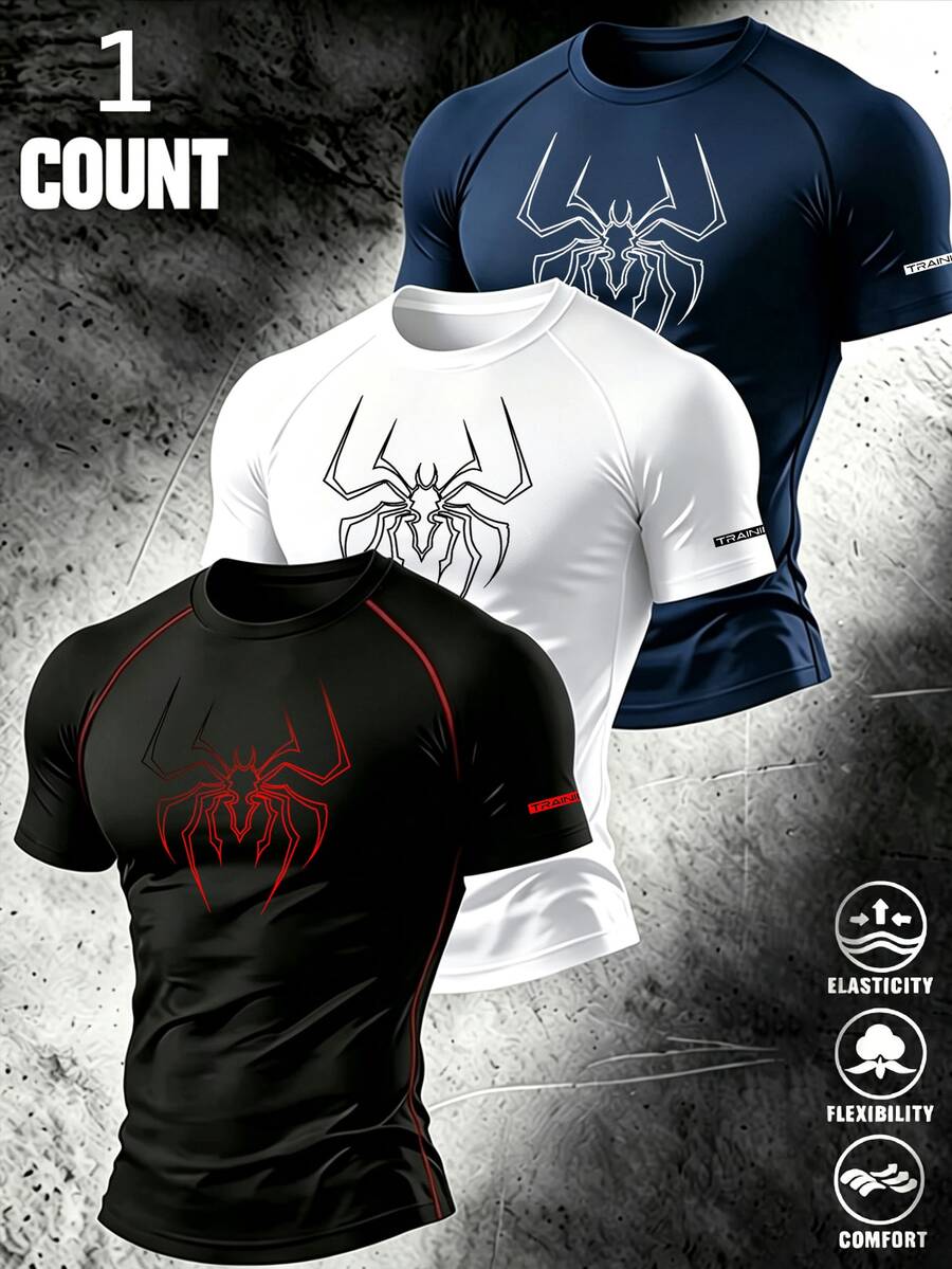 Gym Rark Men's Spider Print Raglan Short Sleeve Sports T-Shirt - Black - View 1