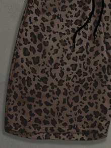 StoneGrade American Style Leopard Print Colorblock Patchwork Double Waistband Drawstring Casual Shorts, Suitable For Daily Wear, Friends Gathering, Targeting Young Fashion-Forward People Who Pursue Personalized And Style, Prefer American Streetwear - Multicolor - View 4