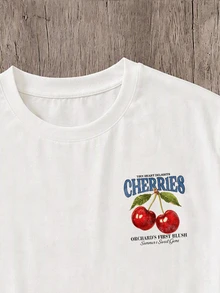 Manfinity Joysei Set Kaos dan Celana Pendek Bergaris Motif Cherry Vintage untuk Pria - Merah - View 3