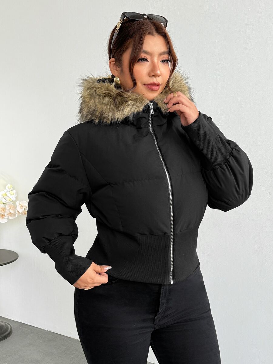 Firerie Plus Size Winter Comfortable Long Sleeve Zip-Up Hooded Padded Coat