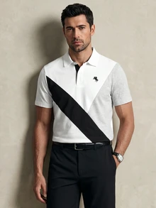 Lornavo Men's Cotton White And Black Color Block Polo Shirt High Quality Store Style Business Golf Summer Casual - Multicolor - View 7