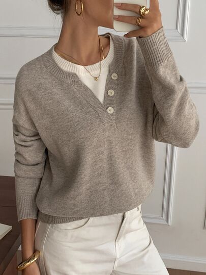 Livesso Petite Women's Solid Color Casual Versatile Daily Long Sleeve Sweater