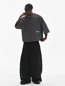 STYNVO 男士字母印花圓領落肩寬鬆休閒T恤 - 深灰色 - 查看 3