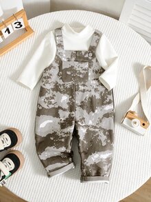 SHEIN Unisex Newborn Baby Boy/Girl Baby Boy 100% Cotton Casual Fashion Versatile Camouflage Denim Overalls Jumpsuit Cargo Pants, Baby Boy Clothing Set, Baby Boy Summer Outfit, Soft, Denim, Jeans - Multicolor - View 8