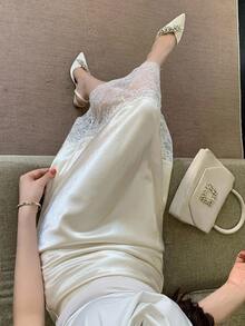 DAZY 春夏女款優雅純色鬆緊腰裙 - 杏色 - 查看 7