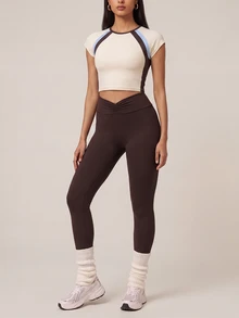 SHEIN BAE Women's Colorblock Raglan Short Sleeve T-Shirt And Leggings Sports Set - Multicolor - View 3