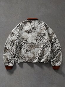 ROMWE MEN Street Life 男士豹紋長袖休閒寬鬆版型 Polo 衫 - 棕色 - 查看 2
