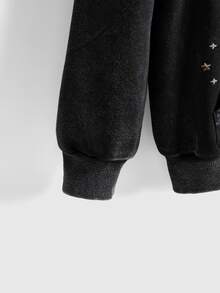 ROMWE Street Life Punk Street Y2K Sticker Print Vintage Washed Loose Fit Open Front Hooded Sweatshirt - Grey - View 3
