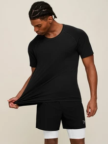 Men's Solid Color Breathable Short Sleeve Sports T-Shirt - Black - View 4