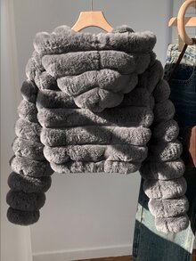 SHEIN EZwear 女款休閒舒適人造毛長袖秋冬夾克 - 深灰色 - 查看 2