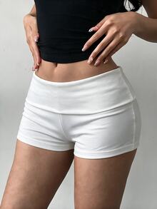 SHEIN BASICS 女款素色摺腰休閒內搭短褲 - 彩色 - 查看 9