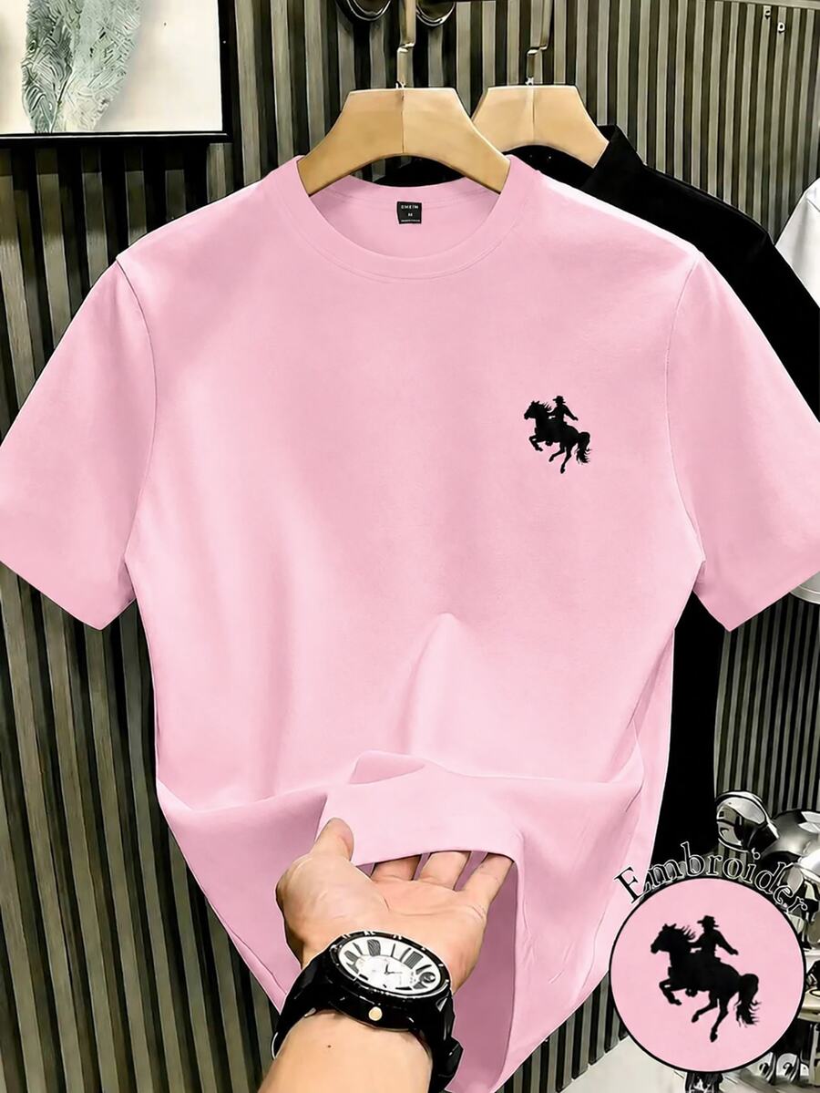 Manfinity Homme Men's Plus Size Summer Casual Short Sleeve T-Shirt - Pink - View 1