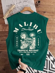 Daypath Dark Green Men's Letter Palm Tree Print Tank Top - Dark Green - View 1
