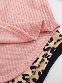 SHEIN Tween女孩長袖兩件套，3色可選：粉色、經典豹紋、純黑色；圓領長袖上衣配弧形下擺，搭配同款長褲。適合日常上學、拜訪親友，春秋穿著，可單穿或搭配外套層疊穿 - 彩色 - 查看 7
