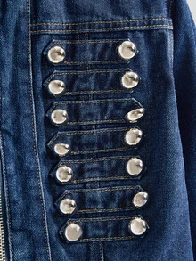 ROMWE Jaket dan Mantel Denim Pendek Vintage Washed Berpotongan Pendek Gaya Y2K Napoleon untuk Wanita, Model Kancing Logam Double-Breasted Napoleon Musim Gugur/Dingin - Medium Wash - View 5