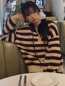 DAZY Women's Colorblock Striped Loose Hooded Long Sleeve Casual Streetwear Vacation Spring Autumn Knit Sweater - Red - View 4