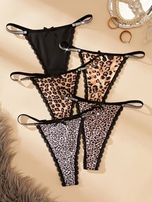 Bare Chapter Women's Lace Trim Leopard Print Sexy Everyday Thong - Multicolor - View 4