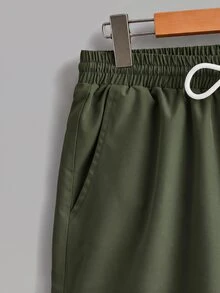 Daypath Men's Fitted White Knit Top And Army Green Woven Shorts Set - Army Green - View 6
