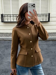 Struktiv 優雅休閒通勤女款貝殼扣夾克外套 - 鏽棕色 - 查看 3