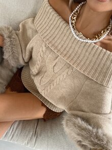 Livesso Women's Elegant Off Shoulder Sweater, Autumn/Winter Vacation - Apricot - View 5