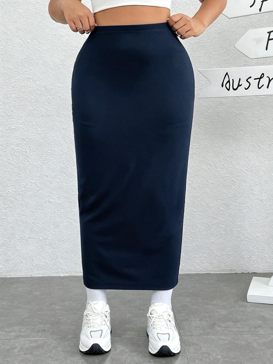 SHEIN EZwear 大尺碼女款純色休閒街頭風寬鬆百搭日常穿著裙 秋季外出晚裝 海軍藍 - 藏蓝色 - 查看 1