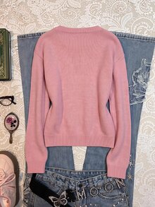 TOM & JERRY X SHEIN SHEIN EZwear 大尺碼女款卡通印花休閒日常長袖針織衫 - 彩色 - 查看 2