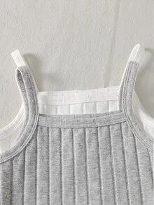 SHEIN 女童少女細肩帶背心搭配短袖條紋套裝組 - 彩色 - 查看 4