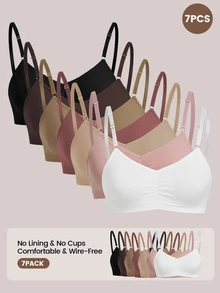 SHEIN 7件組無縫內衣套裝，舒適休閒內衣，可調節肩帶 - 彩色 - 查看 2