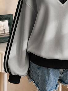 Lalippa Plus Size Women's Color Block V-Neck Casual Everyday Long Sleeve Sweatshirt - Multicolor - View 3