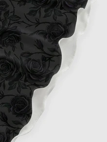 ROMWE Goth Plus Size Women Floral Print Casual Party Spaghetti Strap Dress - Black - View 4