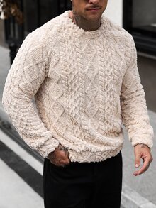 Manfinity Homme Men's Casual Fashion Vintage Long Sleeve Fuzzy Pullover Sweatshirt, Essential For Outings, Perfect Gift For Family And Boyfriend - Khaki - View 5