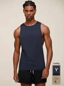 OTTIMOZO Men's Horn Print Casual Fitness Sports Tank Top - Navy Blue - View 1