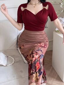 Feyla Plus Size Women's Jacquard Casual Versatile Skirt - Multicolor - View 4