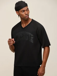 OTTIMOZO Kaos Olahraga Pria Lengan Pendek Raglan Motif Huruf, Gym, Workout, Training, Nyaman, Outdoor, Running, Tekstur Katun, Sentuhan Lembut - Hitam - View 7