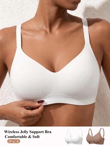 SHEIN 2件組女款極簡舒適無縫果凍膠無鋼圈可拆式胸墊內衣 - 彩色 - 查看 2
