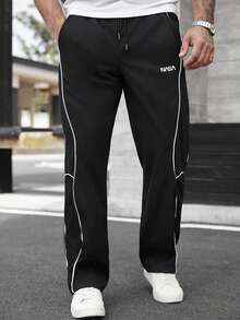 Manfinity Homme Men's Plus-Size Casual Streetwear Loose Patchwork Workout Jogging Sweatpants Black And White Wide-Leg Pants Fall Street Style Work Everyday Wear - Black - View 7