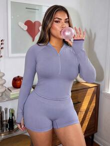 Sovereign Charm Women's Plus Size Minimalist Long Sleeve Sports Jacket For Daily Wear - Purple - View 5