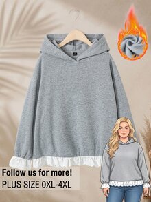 Rusticease Sweatshirt Hoodie Ukuran Besar Gaya Korea Bordir Berongga Warna Blok Formal Liburan Wisuda Liburan Musim Gugur Kasual Abu-abu - Grey - View 1