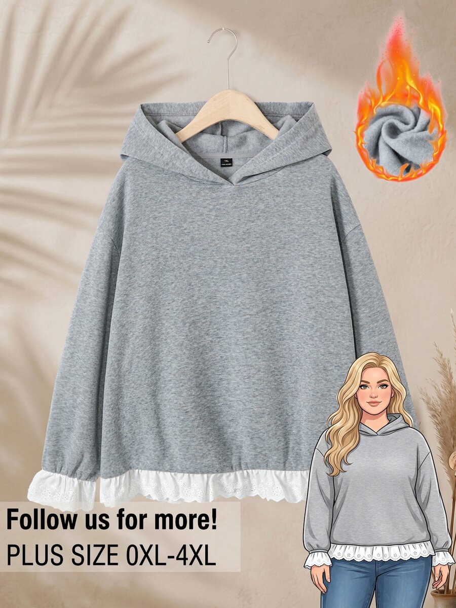 Rusticease Sweatshirt Hoodie Ukuran Besar Gaya Korea Bordir Berongga Warna Blok Formal Liburan Wisuda Liburan Musim Gugur Kasual Abu-abu - Grey - View 1