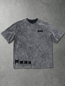 BATMAN X SHEIN Manfinity EMRG 男士夏季休閒水洗短袖T恤 - 灰色 - 查看 1