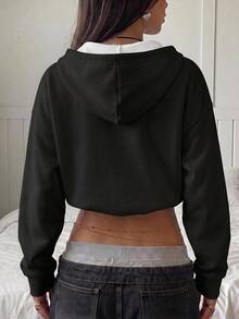 SHEIN EZwear 女款豹紋落肩長袖拉鍊連帽抽繩運動衫 - 彩色 - 查看 2