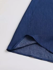Balvessa Women's Waist-Cinching Zippered Denim Effect Midi Dress - Blue - View 6