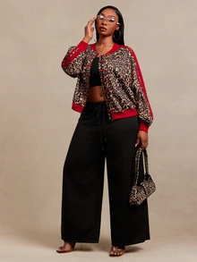 SHEIN SXY Plus Size Women's Long Sleeve Red Loose Cardigan With Frog Button Design Office Cocktail Autumn Sport Cowboy Fall - Multicolor - View 6