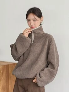 Dazy-Less Women's Winter Button Half-Placket Long Sleeve Fashion Sweatshirt Fall - Khaki - View 1