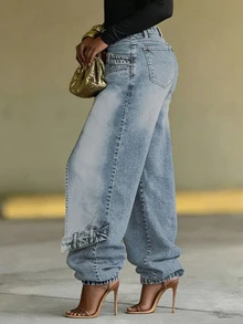 BamGleam Women's Casual Washed Design Denim Jeans - Blue - View 7