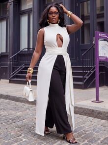 Slaydiva Áo len dệt kim cut-out phong cách đường phố gợi cảm size lớn cho mùa thu - trắng - Xem 5
