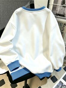 Selamara Women's Colorblock Patchwork Heart Print Drop Shoulder Loose Round Neck Sweatshirt - White - View 2