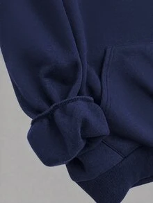 SHEIN 青少年女孩蝴蝶結印花長袖口袋連帽衛衣 - 藏蓝色 - 查看 4