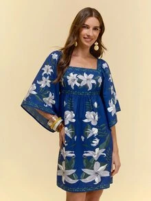 CAJUNI Women's Floral Print Fashion Vacation Dress - Navy Blue - View 1